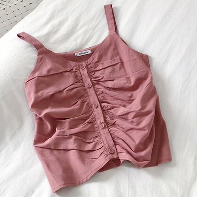 Модерен дамски потник с копчета и тънки презрамки