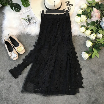 Пролетна дамска пола с висока талия, дантела и тюл