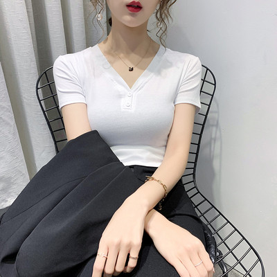 Дамска ежедневна тениска с копчета и къс ръкав