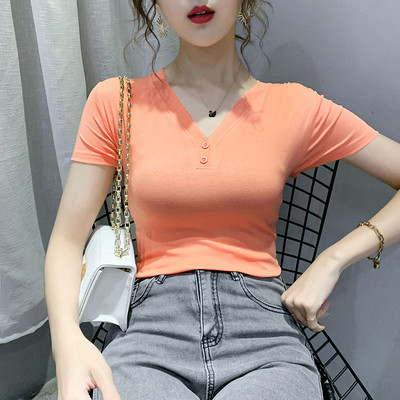 Дамска ежедневна тениска с копчета и къс ръкав