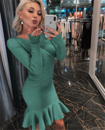 Ежедневна дамска къса рокля Slim модел с дълъг ръкав