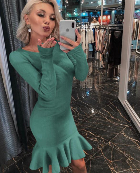 Ежедневна дамска къса рокля Slim модел с дълъг ръкав 