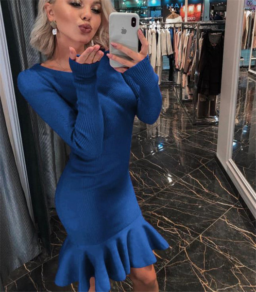 Ежедневна дамска къса рокля Slim модел с дълъг ръкав 