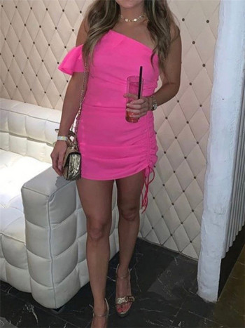 Стилна дамска къса рокля с тънки презрамки и връзки