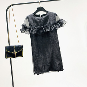 Нов модел къса дамска рокля с къс ръкав и овално деколте