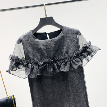 Нов модел къса дамска рокля с къс ръкав и овално деколте