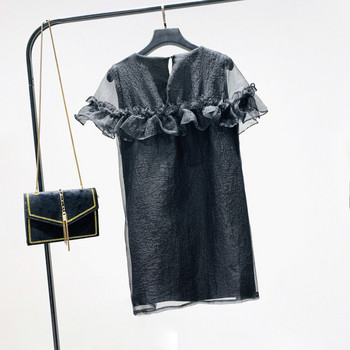 Нов модел къса дамска рокля с къс ръкав и овално деколте