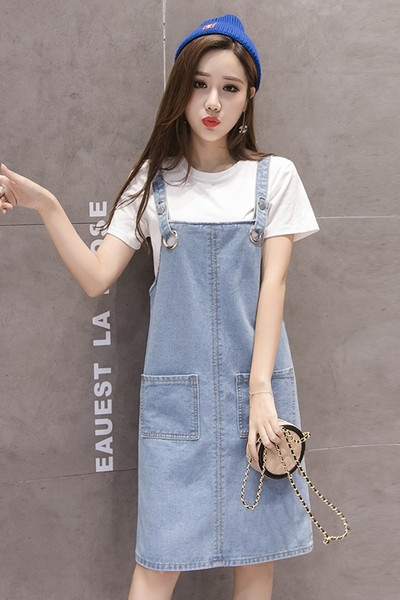 Дамски ежедневен дънков сукман с джобове