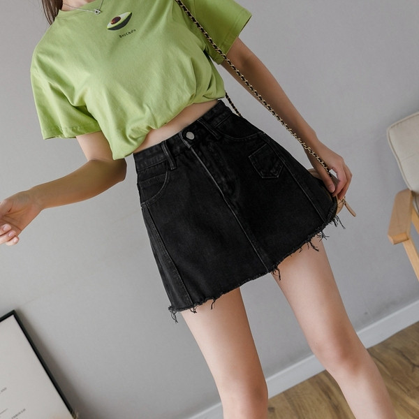 Къса дамска дънкова пола-панталон с висока талия 