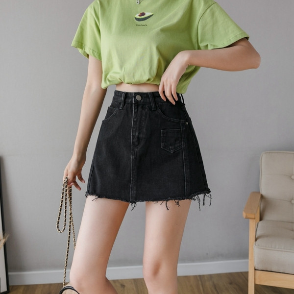 Къса дамска дънкова пола-панталон с висока талия 