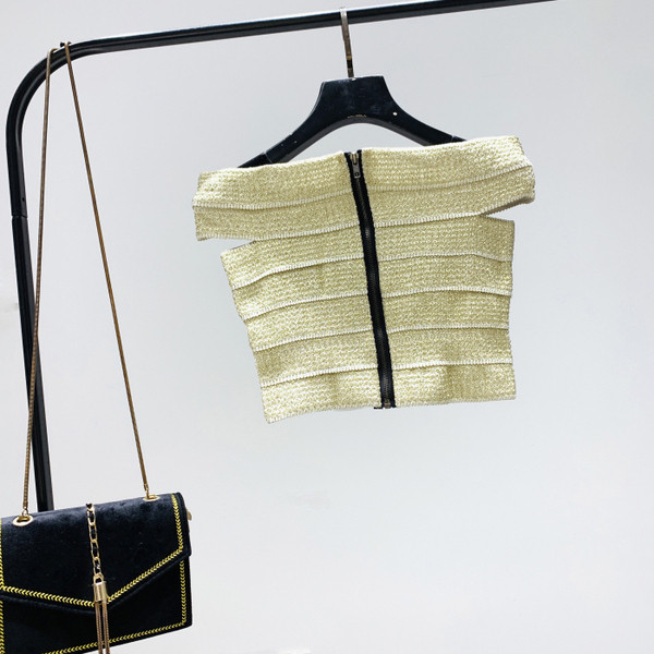 Нов модел късо дамско бюстие в златист цвят