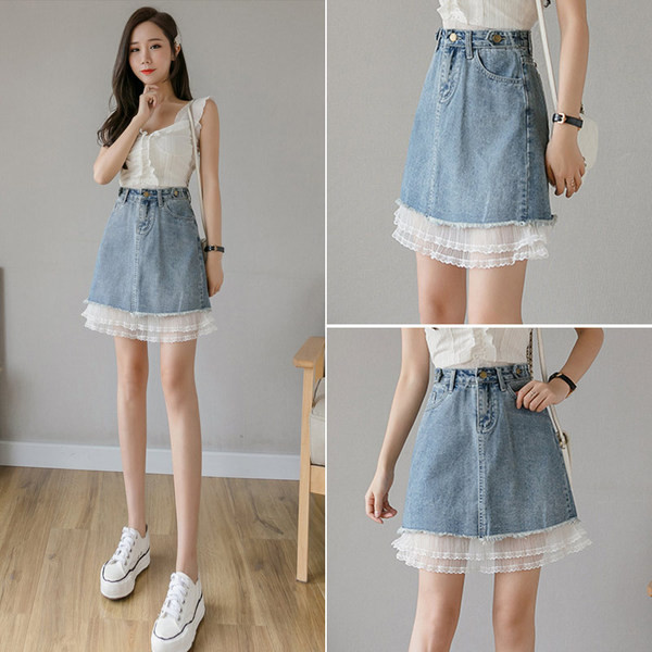 Къса ежедневна дамска пола с висока талия и тюл в син цвят