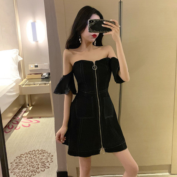 Модерна дамска рокля с цип и паднали ръкави