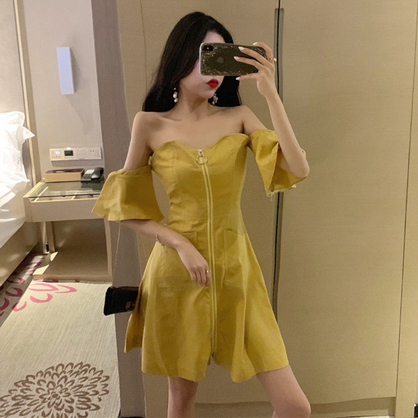 Модерна дамска рокля с цип и паднали ръкави