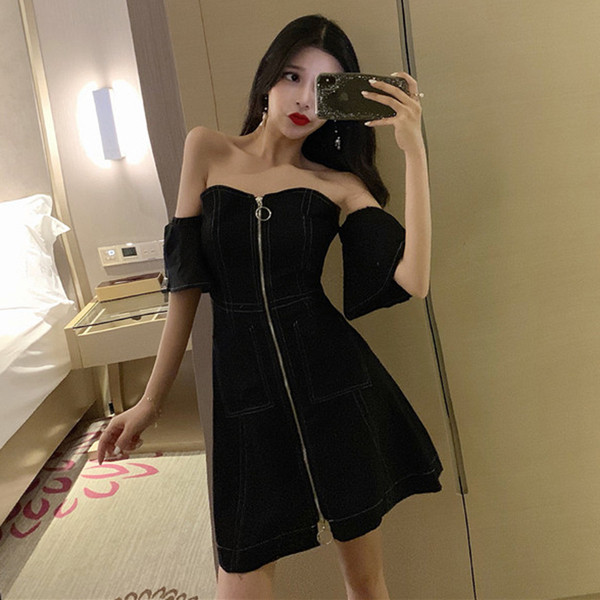 Модерна дамска рокля с цип и паднали ръкави