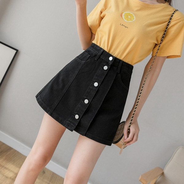 Ежедневна дънкова къса пола с висока талия и копчета 