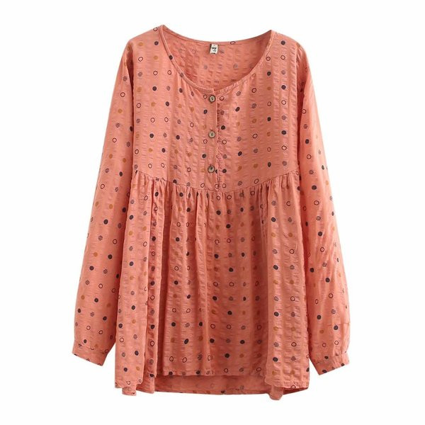 Ежедневна дамска риза с овално деколте,копчета и дълъг ръкав 