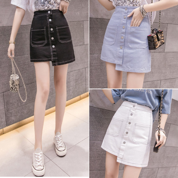 Ежедневна дамска къса асиметрична пола с висока талия 