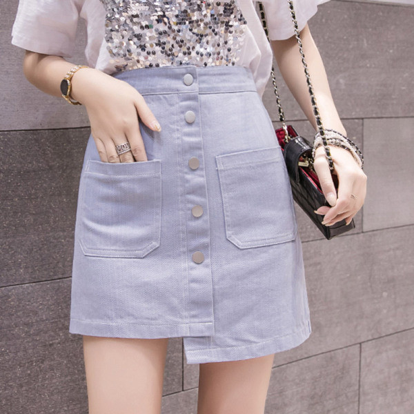 Ежедневна дамска къса асиметрична пола с висока талия 