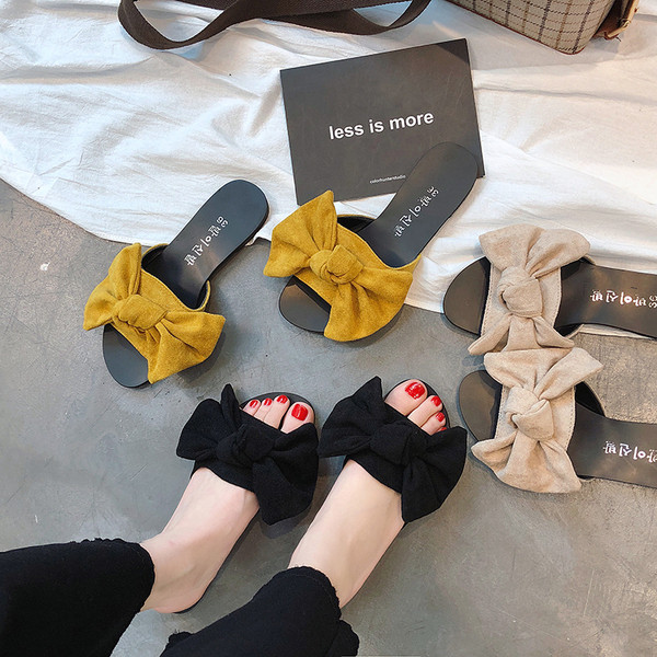 Ежедневни дамски чехли с панделка и равна подметка