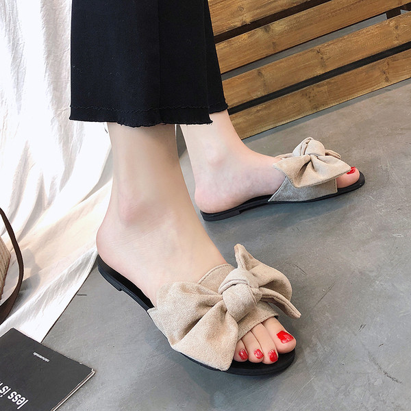 Ежедневни дамски чехли с панделка и равна подметка