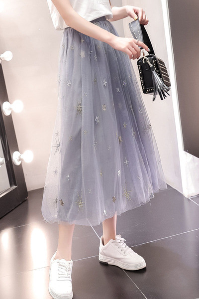 Стилна дамска дълга пола с тюл и висока талия