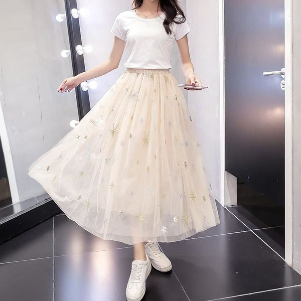 Стилна дамска дълга пола с тюл и висока талия