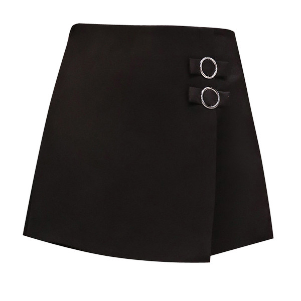 Къса дамска пола-панталон с висока талия и метални елементи 