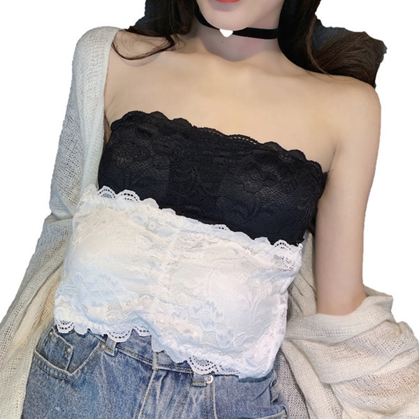 Дантелен дамски сутиен без презрамки с подплънки