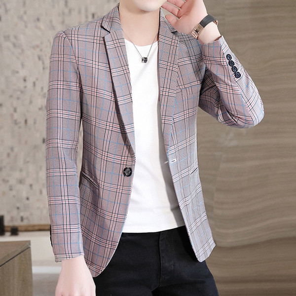 Стилно мъжко карирано сако втален модел с класическа яка и дълъг ръкав