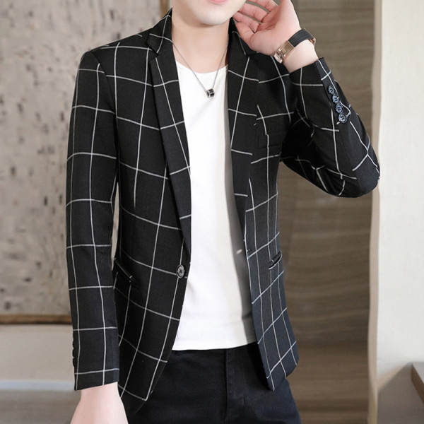 Стилно мъжко карирано сако втален модел с класическа яка и дълъг ръкав