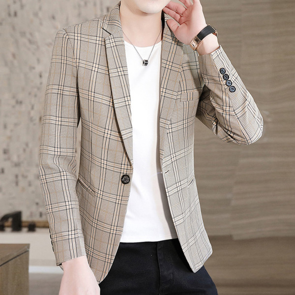 Стилно мъжко карирано сако втален модел с класическа яка и дълъг ръкав