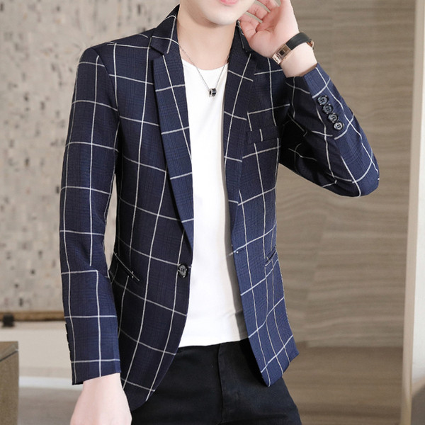 Стилно мъжко карирано сако втален модел с класическа яка и дълъг ръкав
