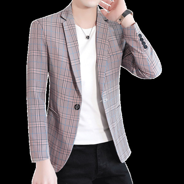 Стилно мъжко карирано сако втален модел с класическа яка и дълъг ръкав