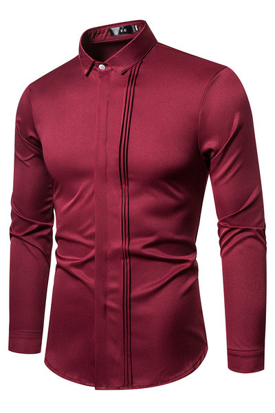 Стилна мъжка риза с класическа яка, дълъг ръкав и джобове