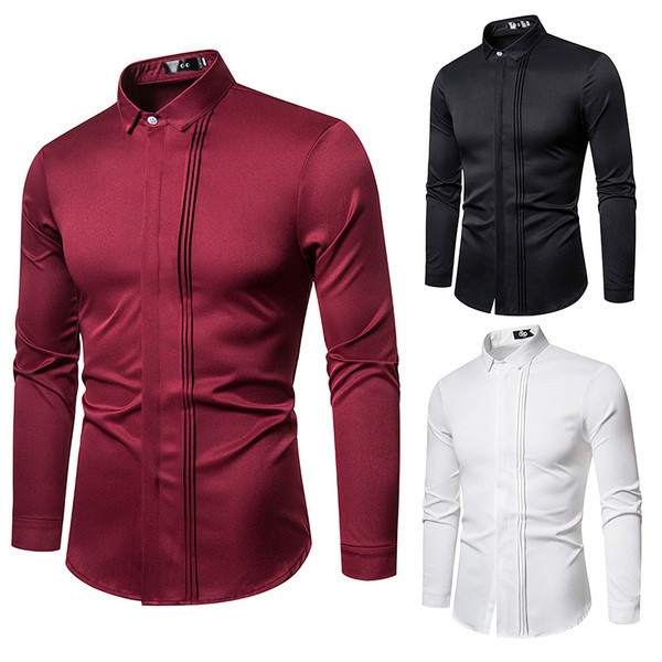 Стилна мъжка риза с класическа яка, дълъг ръкав и джобове