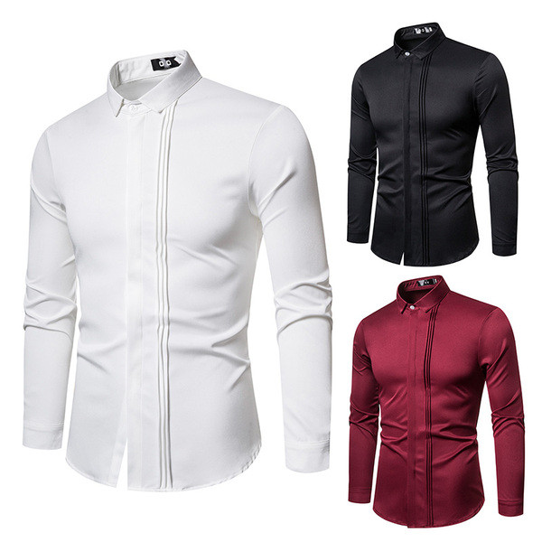 Стилна мъжка риза с класическа яка, дълъг ръкав и джобове