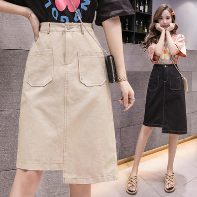 Асиметрична дамска пола с висока талия и джобове 