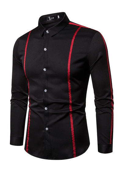 Мъжка риза втален модел с класическа яка, дълъг ръкав и цветни кантове