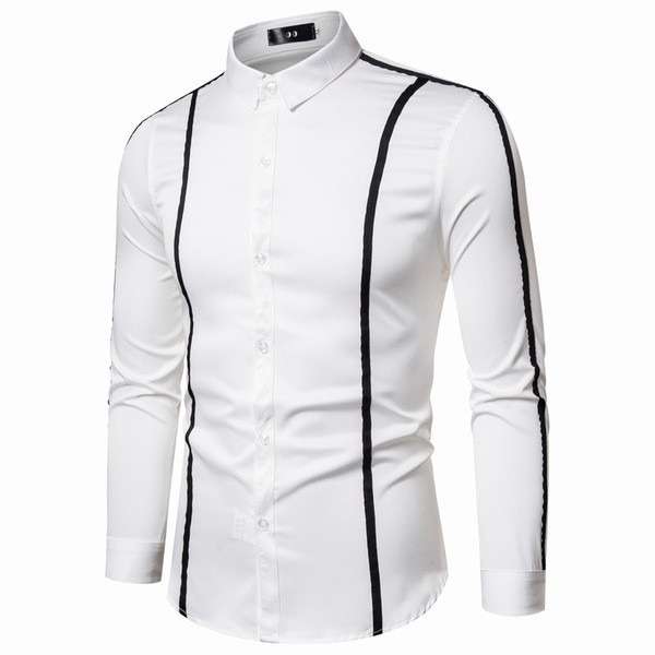 Мъжка риза втален модел с класическа яка, дълъг ръкав и цветни кантове