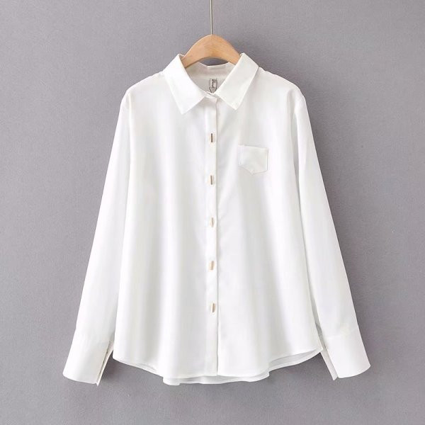 Модерна дамска класическа риза с дълъг ръкав и джоб 