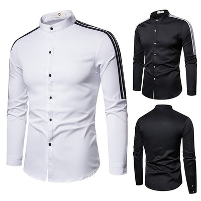 Модерна мъжка риза с ниска яка, кантове и размери до 5XL
