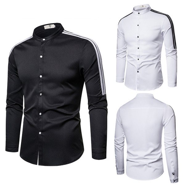 Модерна мъжка риза с ниска яка, кантове и размери до 5XL