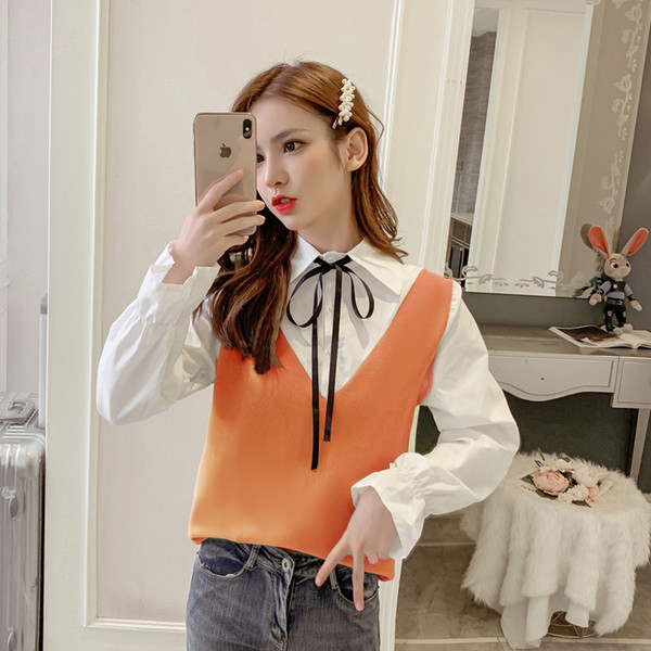 Пролетна дамска риза с връзки и имитация елек 