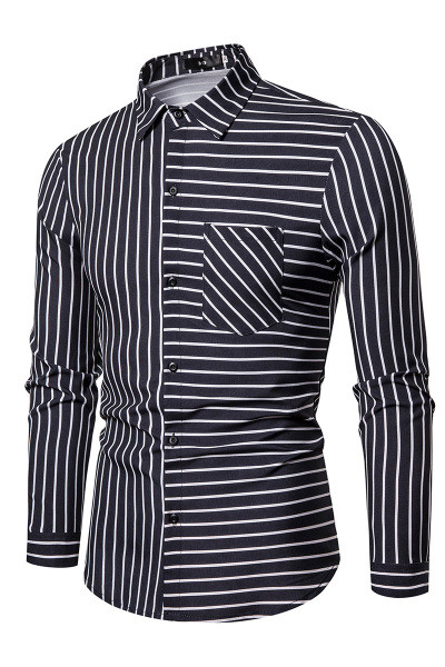 Раирана мъжка риза втален модел с дълъг ръкав и джоб