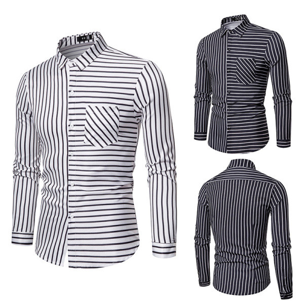 Раирана мъжка риза втален модел с дълъг ръкав и джоб