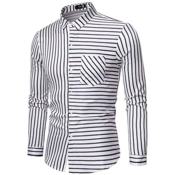 Раирана мъжка риза втален модел с дълъг ръкав и джоб