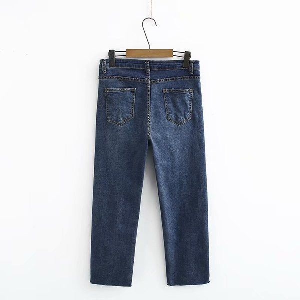 Blugi lungi de damă casual, cu buzunar și motiv rupt