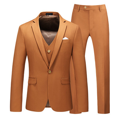 Стилен мъжки костюм от три части - сако, елек и панталон с размери до 6XL