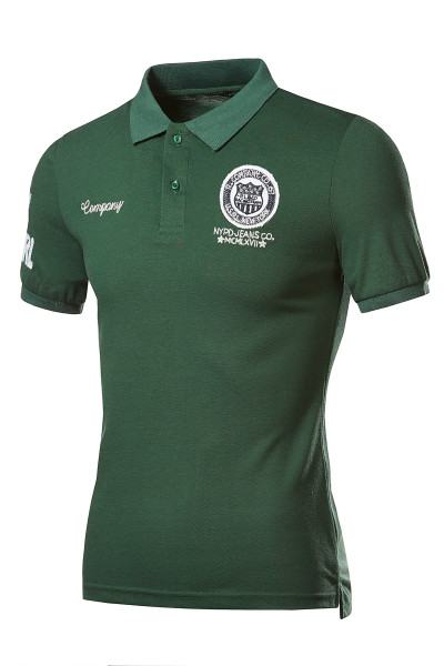 Tricou pentru bărbați cu guler clasic, emblemă și mâneci scurte